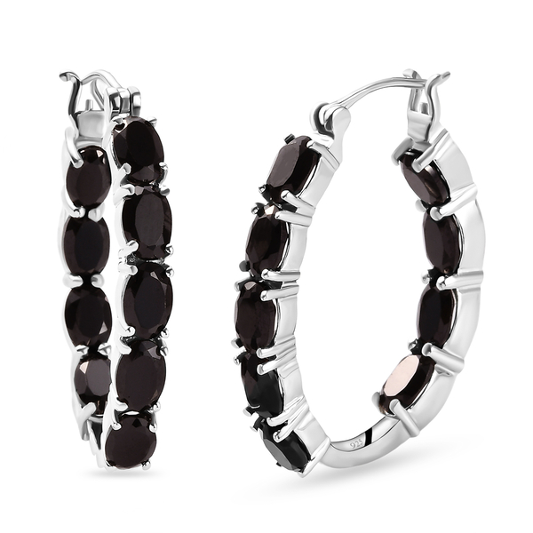 Black Spinel Hoop Earrings (with Clasp) in Platinum Overlay Sterling Silver 9.97 Ct, Silver Wt 7.00 