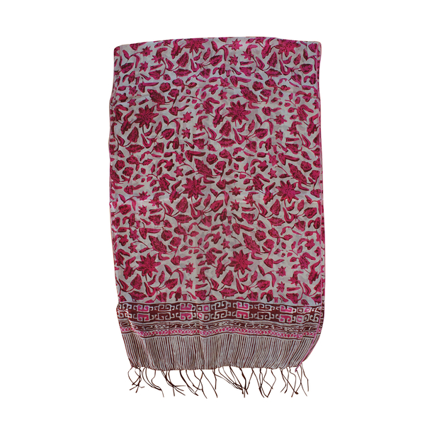 Floral Pattern Pink Colour 100% Silk Scarf (Size 150x45 Cm)