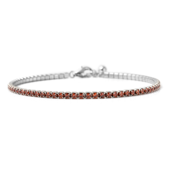 ELANZA Simulated Mozambique Garnet Bracelet (Size 7 with 1.5 inch Extender) in Rhodium Overlay Sterl