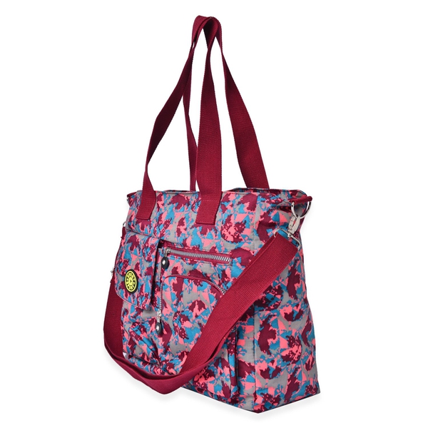 Designer Inspired Burgundy, Green and Multi Colour Printed Hand Bag With External Pocket (Size 33x32x12 Cm)