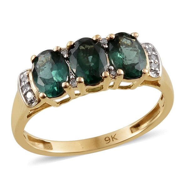 9K Y Gold Ocean Blue Apatite (Ovl), Diamond Ring 2.800 Ct.