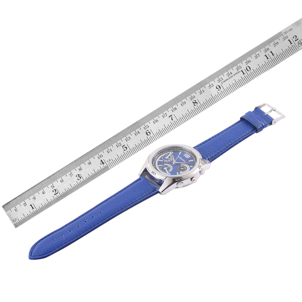 STRADA Japanese Movement Chronograph Look Blue Dial Water Resistant Watch in Silver Tone with Stainless Steel Back and Blue Strap