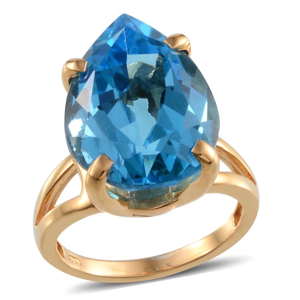Electric Swiss Blue Topaz (Pear) Solitaire Ring in 14K Gold Overlay Sterling Silver 17.000 Ct.