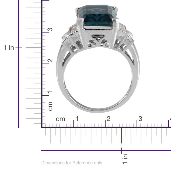 Indicolite Quartz (Oct 8.75 Ct), White Topaz Ring in Platinum Overlay Sterling Silver 10.500 Ct.