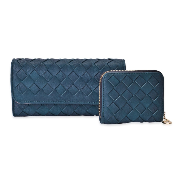 Celina Classic Dark Green Intrecciato Textured Wallet And Cardholder Set (Size 19x10x2.5 and 10.5x8x