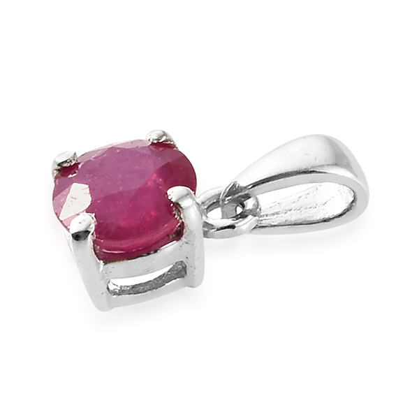 African Ruby (Rnd) Solitaire Pendant and Stud Earrings (with Push Back) in Platinum Overlay Sterling Silver 1.500 Ct.