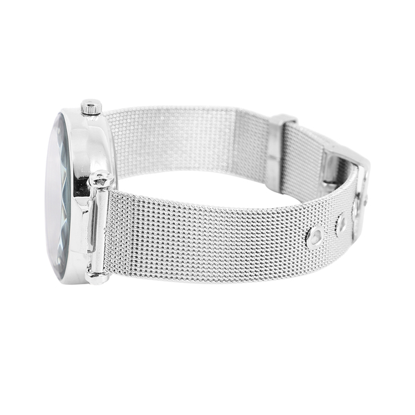 STRADA Japanese Movement Silver & Black Dial Water Resistant Watch in Silver Colour Mesh Belt