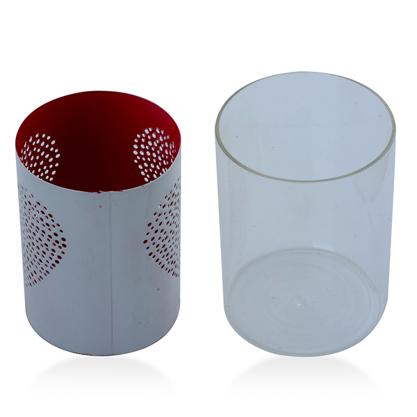 Home Decor - White Colour Heart Pattern Glass Candle Holder