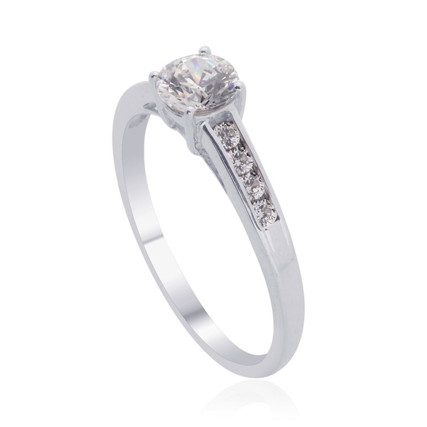 Lustro Stella - Platinum Overlay Sterling Silver (Rnd) Ring Made with Finest CZ 1.080 Ct.
