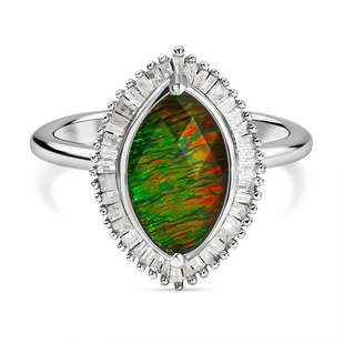 AA Ammolite and Diamond Ring in Platinum Overlay Sterling Silver 2.34 Ct.