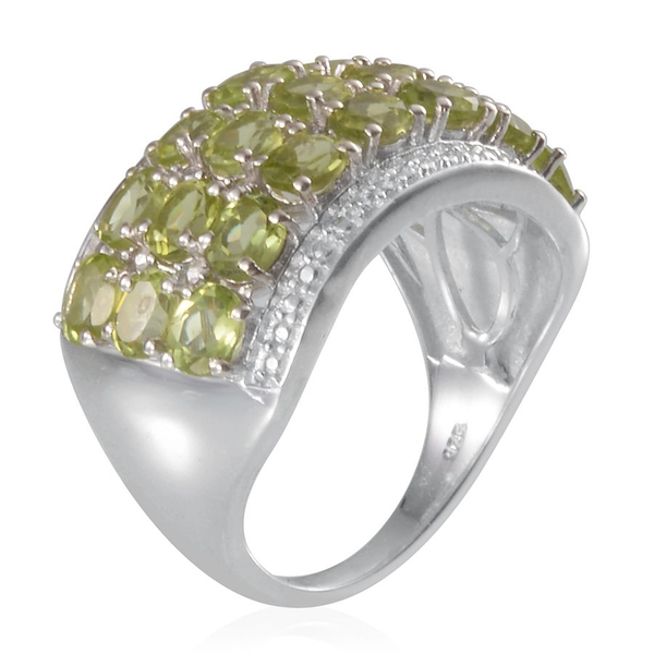Hebei Peridot (Ovl), Diamond Ring in Platinum Overlay Sterling Silver 4.020 Ct.