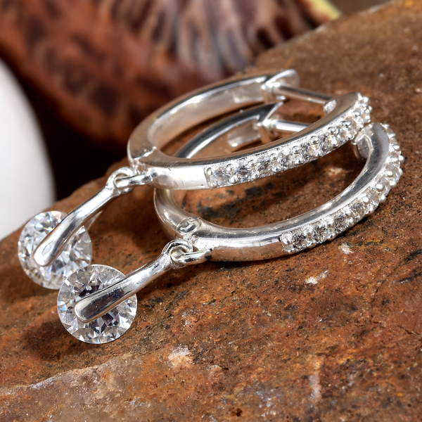 J Francis - Sterling Silver (Rnd) Hoop Earrings (with Clasp Lock) Made with Finest CZ