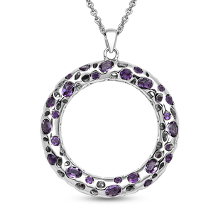 RACHEL GALLEY Amethyst Pendant with Chain (Size 30) in Rhodium Overlay Sterling Silver 4.51 Ct, Silv