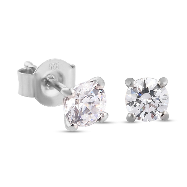 Lustro Stella Platinum Overlay Sterling Silver Stud Earrings (with Push Back) Made with Finest CZ 1.720 Ct.