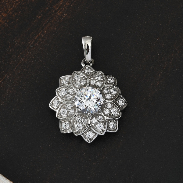 Lustro Stella Platinum Overlay Sterling Pendant Made with Finest CZ  4.12 Ct.