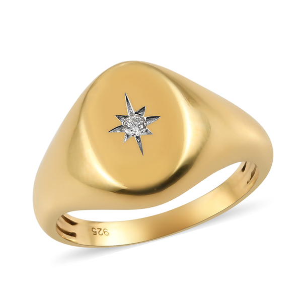 Diamond Signet Ring in 14K Gold Overlay Sterling Silver