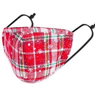 100% Cotton Snowflake Tartan Pattern Reusable Face Covering - White and Red
