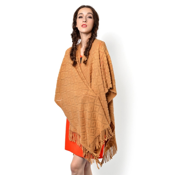 Brown Colour Knitted Shawl with Tassels (Size 90x85 Cm)