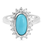Arizona Sleeping Beauty Turquoise and Natural Cambodian Zircon Ring (Size Q) in Platinum Overlay Sterling Sil