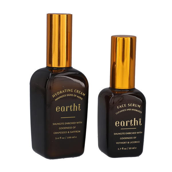 Shungite Enriched Earthi Grape Seed & Saffron Hydrating Cream with Shungite with Complementary Vetiver and Licorice serum (100ml+50ml)