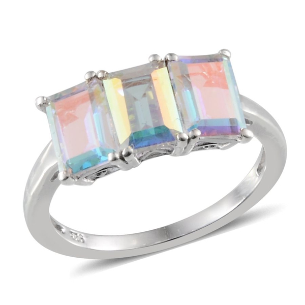 Mercury Mystic Topaz (Oct) Trilogy Ring in Platinum Overlay Sterling Silver 3.250 Ct.