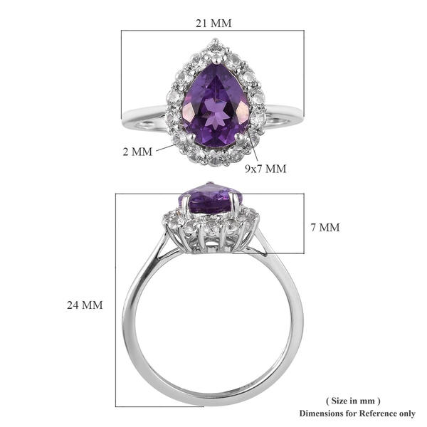 9K White Gold AAAA Bolivian Amethyst and Natural Cambodian Zircon Ring 1.50 Ct.