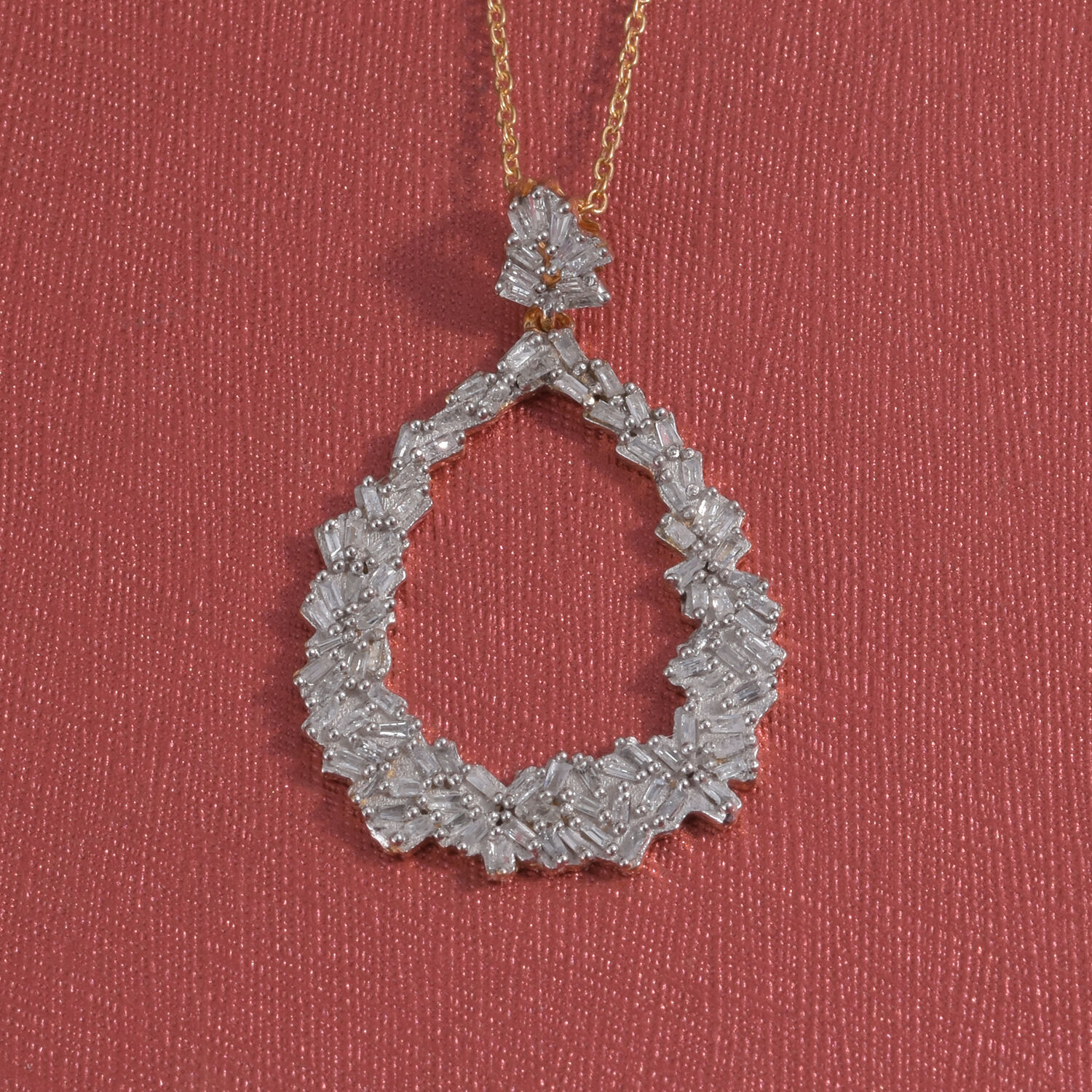 GP - Natural Diamond & Blue Sapphire Pendant with Chain (Size 20) in 18K Vermeil Yellow Gold Plated Sterling Silver 0.54 Ct.