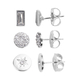 5 Piece Set - White Austrian Crystal and Simulated Diamond Stud Earrings (3 Pcs), Stretchable Bracelet with Charms (Size 7.5) and Pendant with Chain in Silver Tone