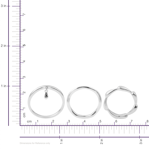 Set of 3 - LucyQ Single Drip and Continual Drip Ring in Rhodium Plated Sterling Silver 7.18 Gms.