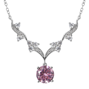 ELANZA Simulated Pink Diamond and Simulated White Diamond Necklace (Size 18) in Rhodium Overlay Ster
