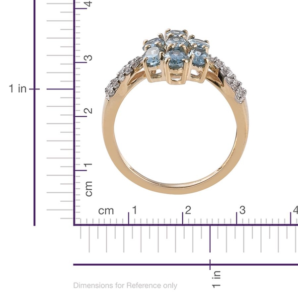 9K Y Gold AA Santa Maria Aquamarine (Ovl), Natural Cambodian Zircon Floral Ring 1.750 Ct.