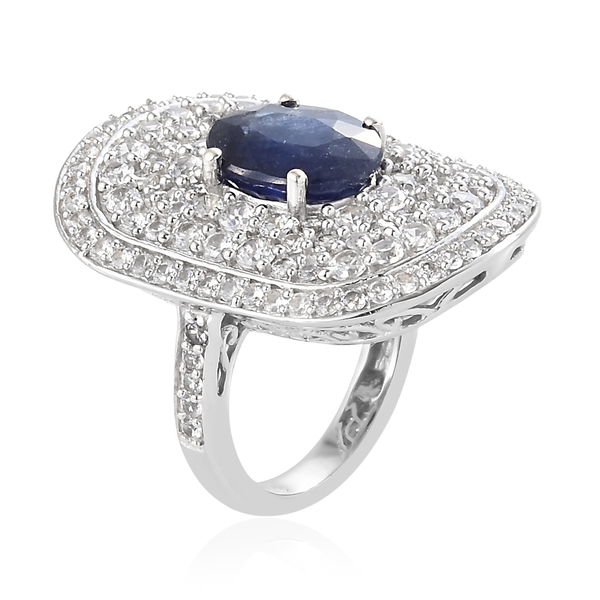 Cocktail Collection-Masoala Sapphire (Ovl 4.00 Ct), Natural Cambodian Zircon Ring in Platinum Overlay Sterling Silver 8.500 Ct