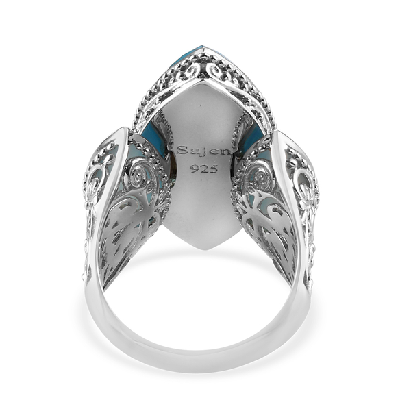 Sajen Silver CULTURAL FLAIR Collection - Celestial Blue Doublet Quartz Ring in Rhodium Overlay Sterling Silver 13.95 Ct, Silver wt 6.22 Gms