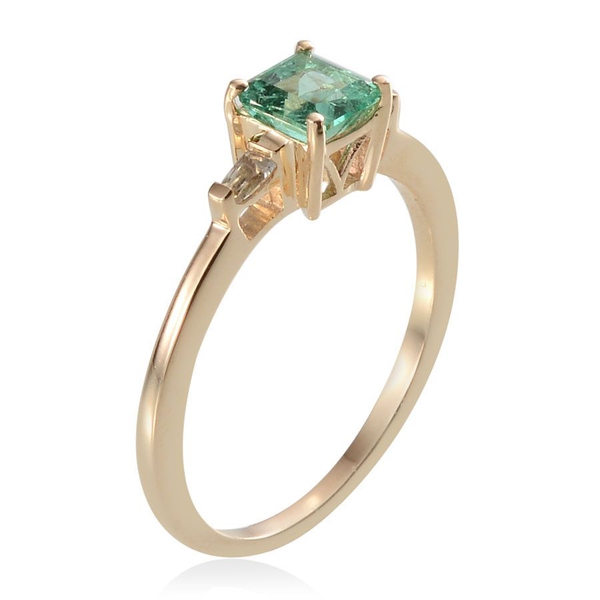 14K Y Gold Boyaca Colombian Emerald (Oct 0.90 Ct), White Sapphire Ring 0.950 Ct.
