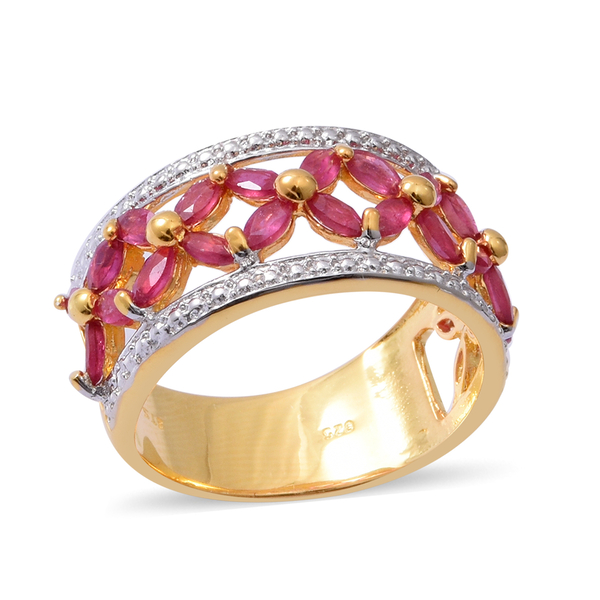 African Ruby (Mrq) Floral Ring in Yellow Gold Overlay Sterling Silver  2.520 Ct..