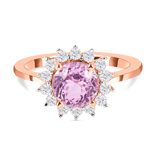Martha Rocha Kunzite and Natural Cambodian Zircon Halo Ring in Vermeil Rose Gold Overlay Sterling Si