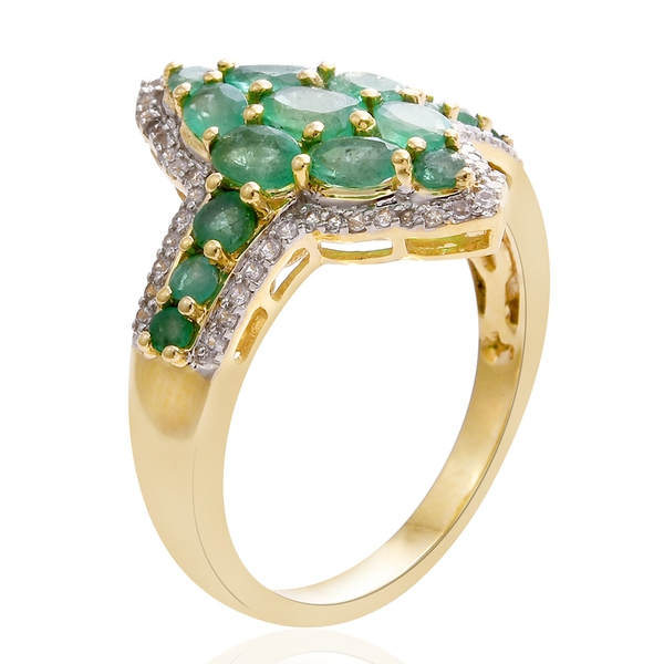 Exclusive Edition- 9K Yellow Gold Kagem Zambian Emerald (Ovl), Natural Cambodian Zircon Ring 2.750 Ct. Gold Wt 4.75 Gms