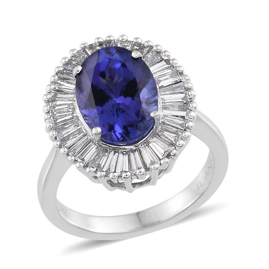 ILIANA 18K W Gold AAA Tanzanite (Ovl 4.00 Ct), Diamond Ring 5.250 Ct.
