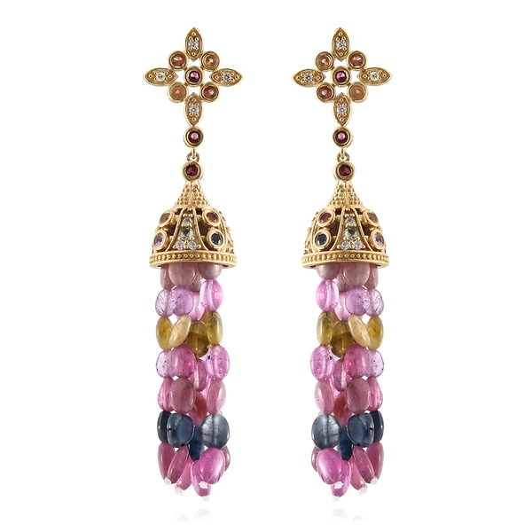 One off Concept- 101 Cts Rainbow Sapphire and Natural Cambodian Zircon Drop Earrings (with Push Back