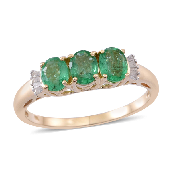 9K Yellow Gold Kagem Zambian Emerald (Ovl), Diamond Ring 1.500 Ct.