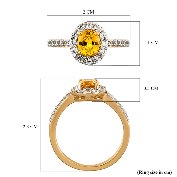 Yellow Sapphire and Natural Cambodian Zircon Ring in Vermeil Yellow Gold Overlay Sterling Silver 1.39 Ct.
