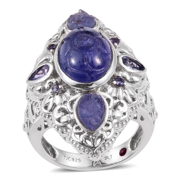 Royal Jaipur Tanzanite (Ovl 7.75 Ct), Ruby Ring in Platinum Overlay Sterling Silver 11.000 Ct.