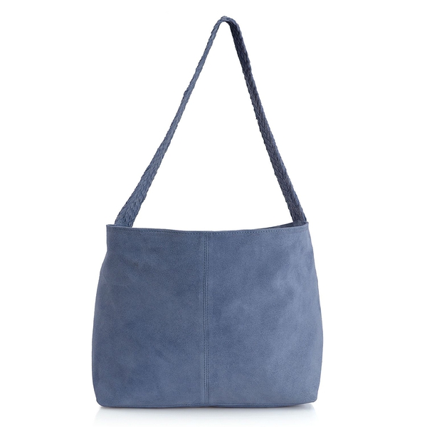 Genuine Leather Indigo Blue Colour Handbag with Thick Braided Shoulder Strap (Size 42x27 Cm)