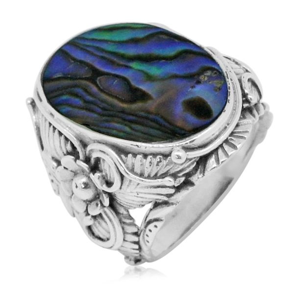 Royal Bali Collection Abalone Shell (Ovl) Floral Ring in Sterling Silver 5.000 Ct. Silver wt 8.50 Gm