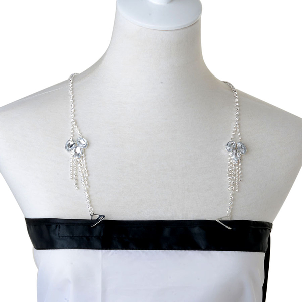 (Option 2) Close Out Deal White Austrian Crystal Support Strap in Silvertone