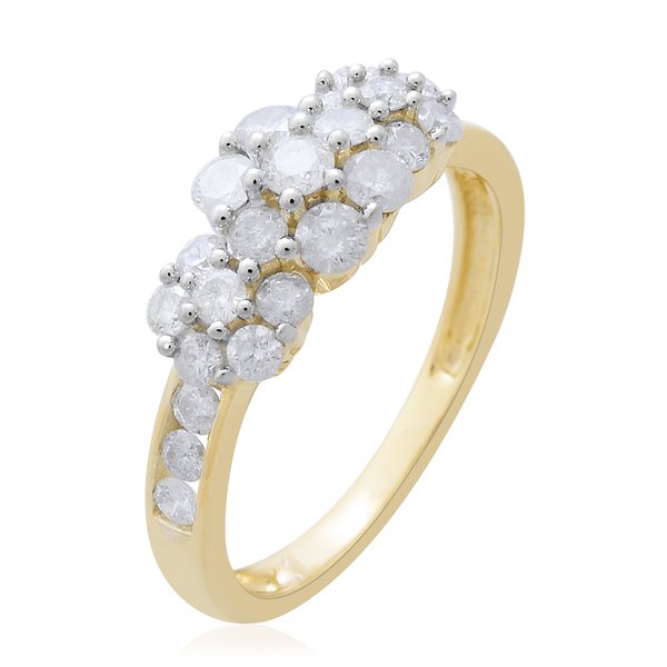9K Yellow Gold SGL Certified Diamond (Rnd) (I3/G-H) Triple Floral Ring 1.000 Ct.