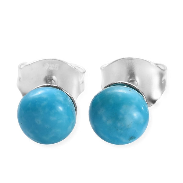1.25 Ct Sleeping Beauty Turquoise Solitaire Ball Stud Earrings in Sterling Silver