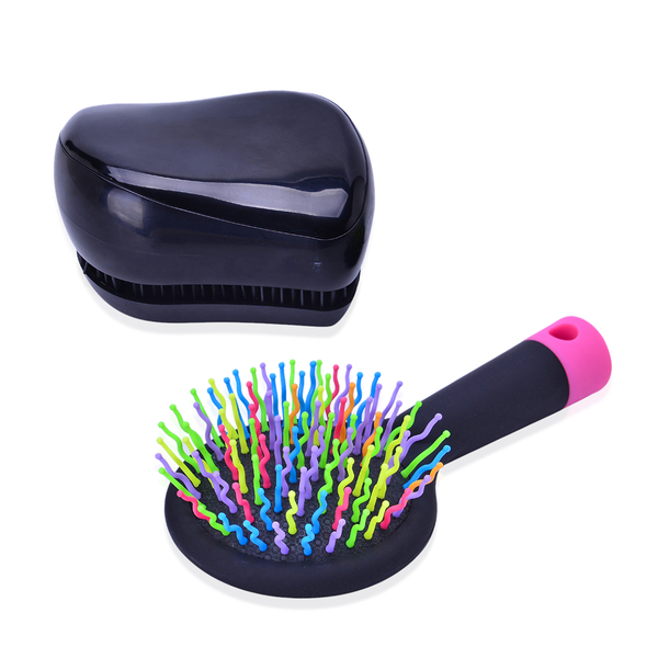 Set of 2 - Black Colour Styler and Pink Colour Rainbow Comb with Mirror