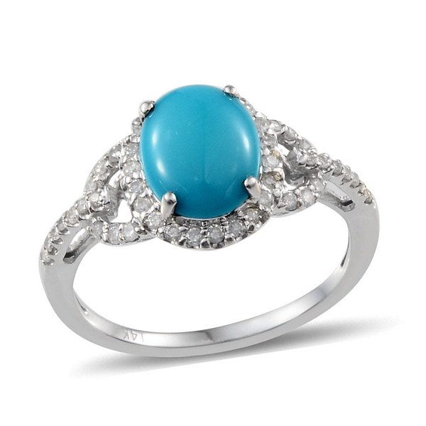 Close Out Deal 14K W Gold Arizona Sleeping Beauty Turquoise (Ovl 2.00 Ct), Diamond Ring 2.400 Ct.