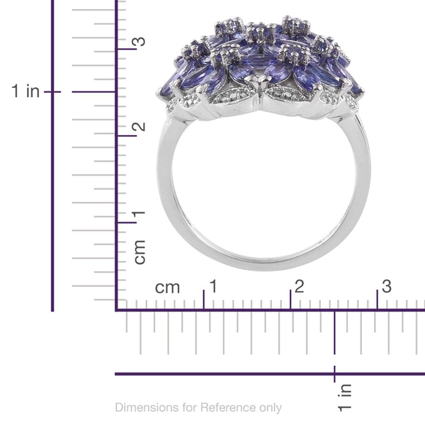 Tanzanite (Mrq) Floral Cluster Ring in Platinum Overlay Sterling Silver 4.250 Ct.
